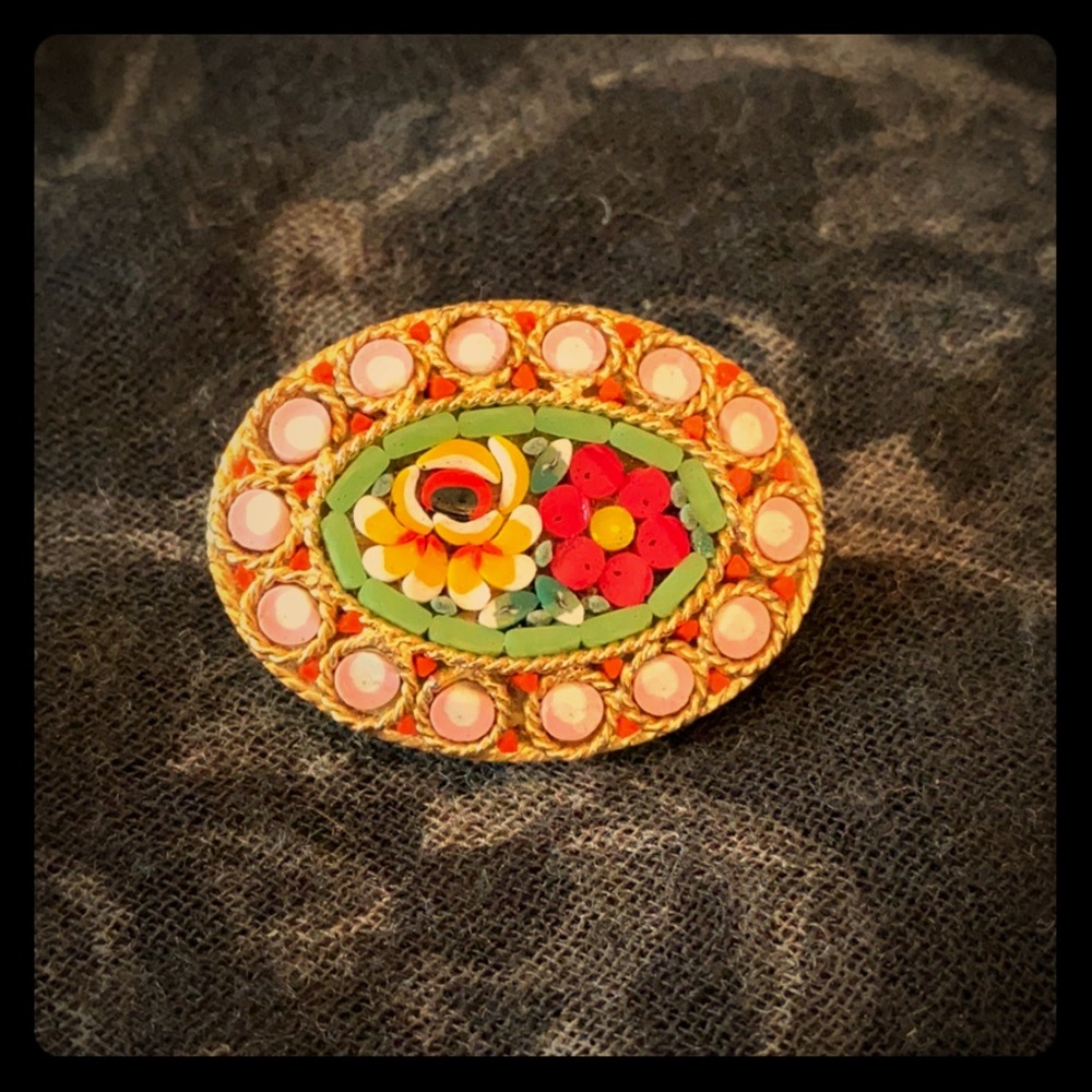Floral mosaic glass pin